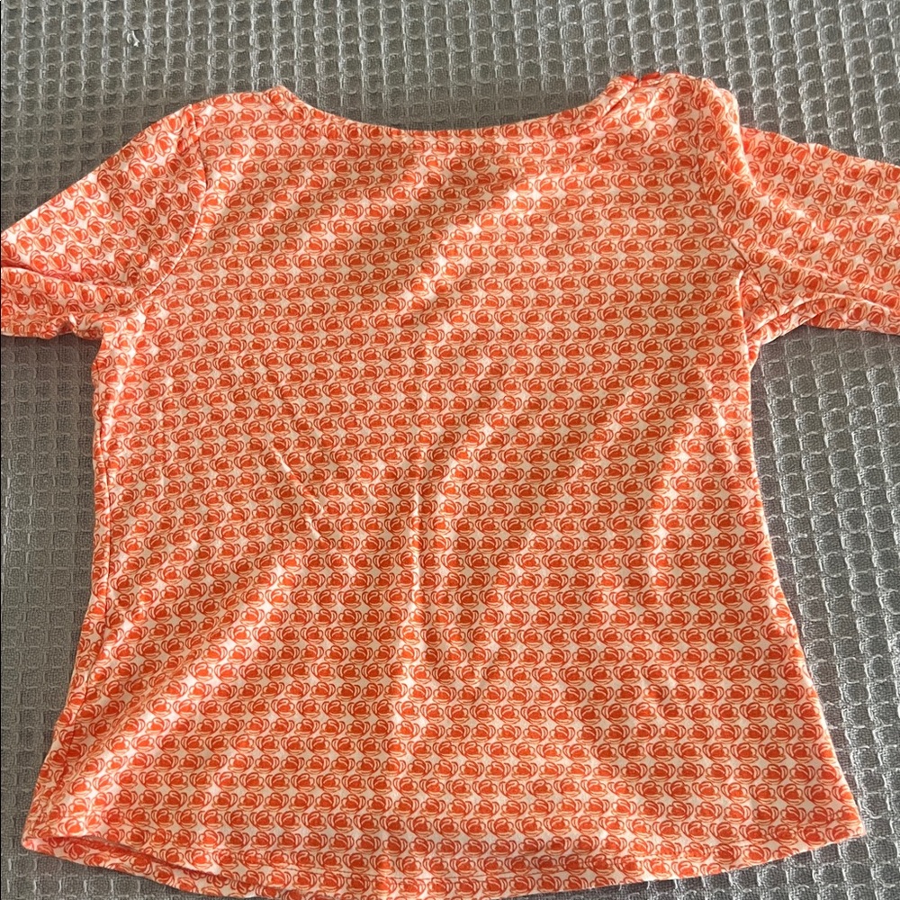 Charter Club Orange Patterned Short Sleeve Scoop-Neck Top